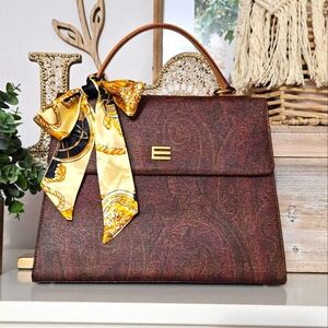 Etro Brown Satchel with Yellow Scarf Accent